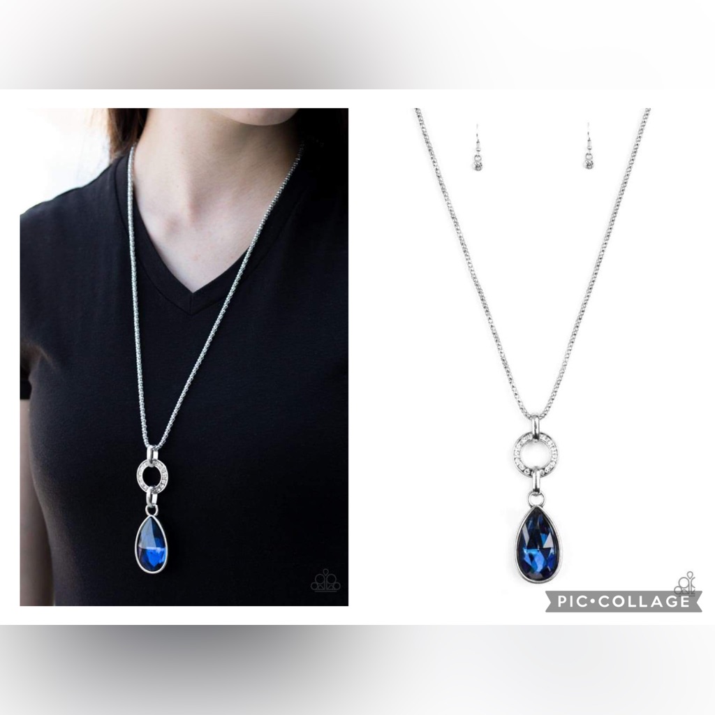 Lookin Like A Million Silver Necklace With Sapphire Blue Gem Pendant 7$